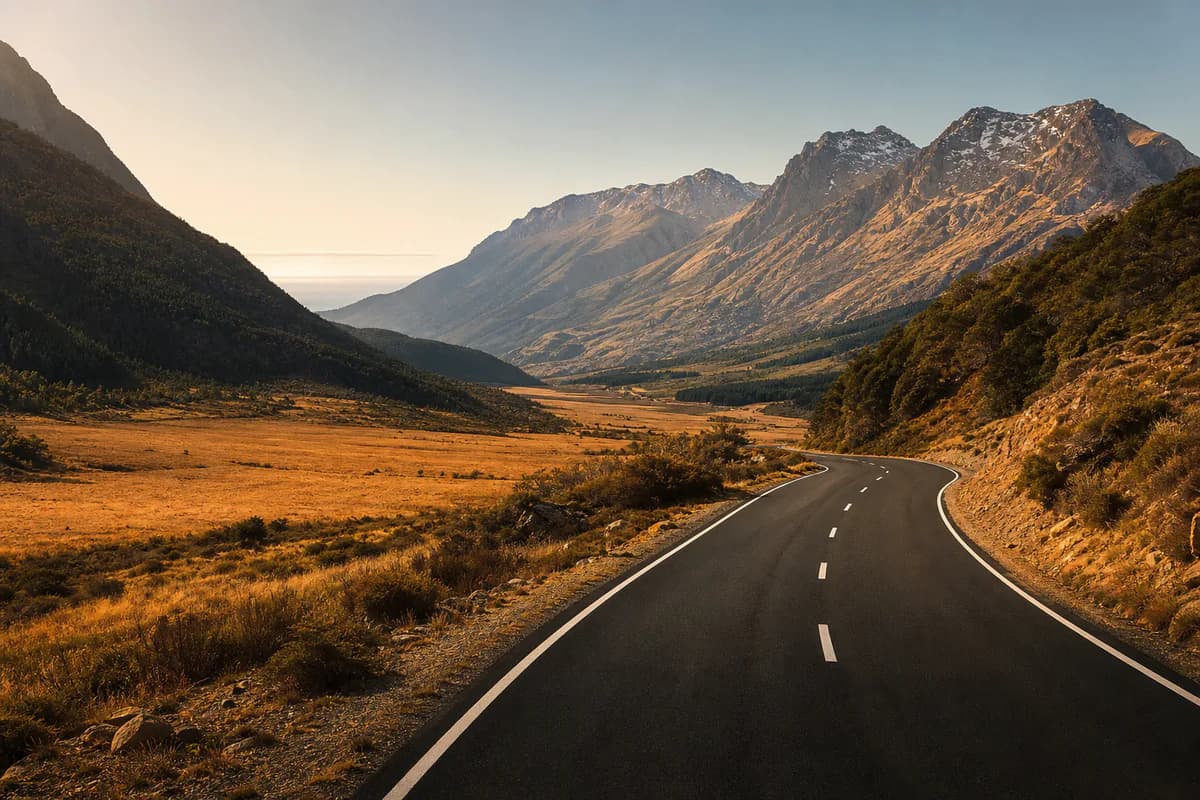 Carretera escénica atravesando un paisaje diverso de Chile